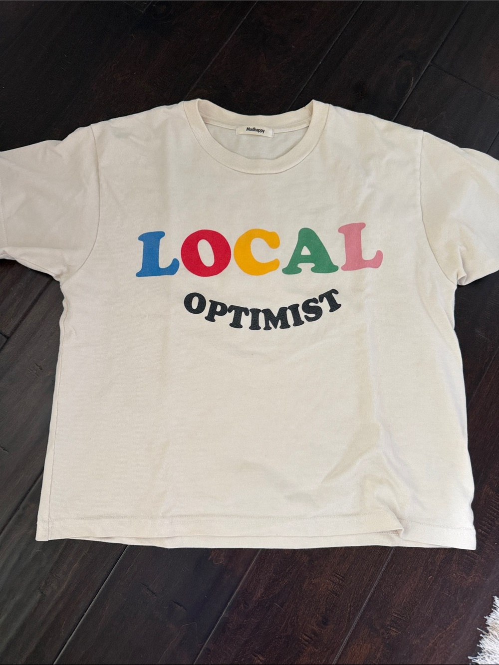 Madhappy Cream Crewneck Local Optimist oversized crop shirt size small